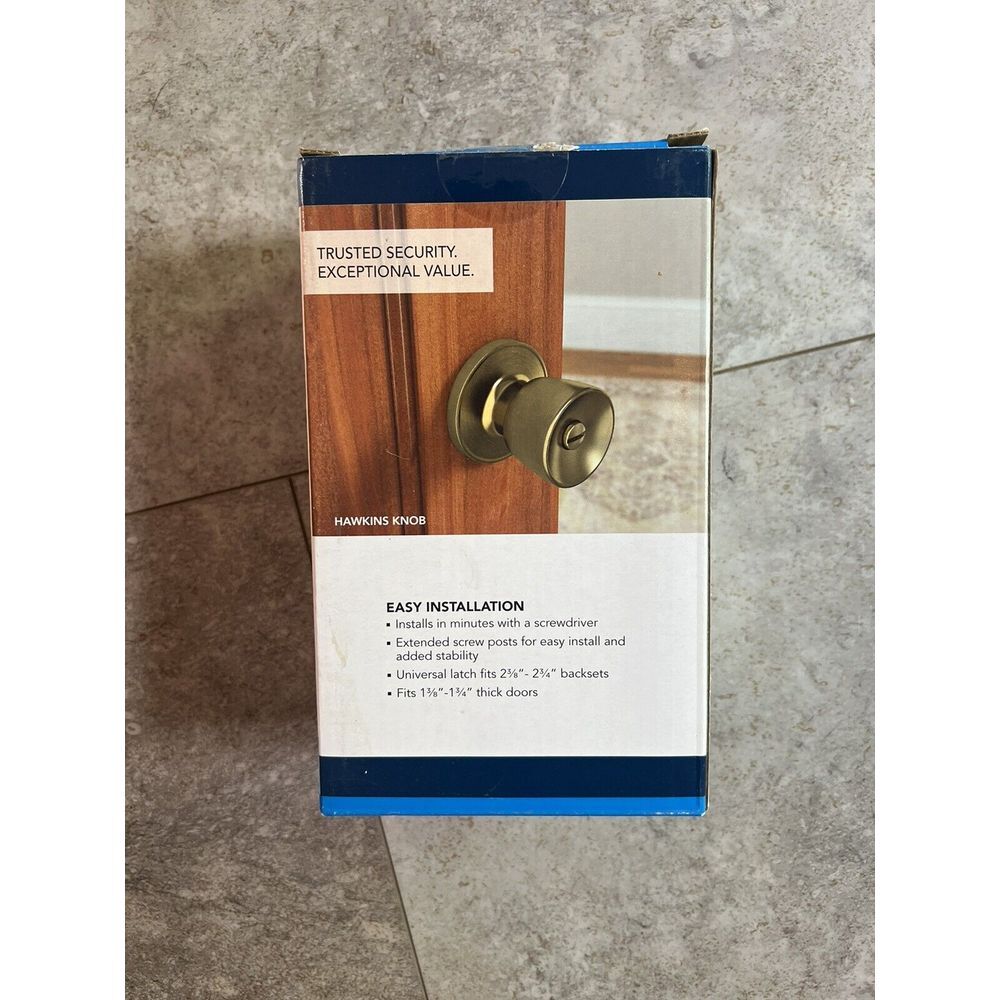 NEW Schlage First Secure Bed and Bath Hawkins Antique Brass Knob - Picture 3 of 6